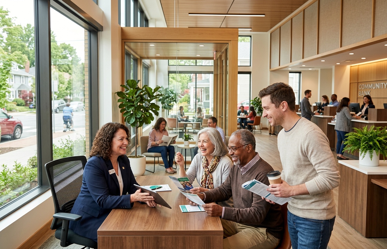 Community banking members interacting